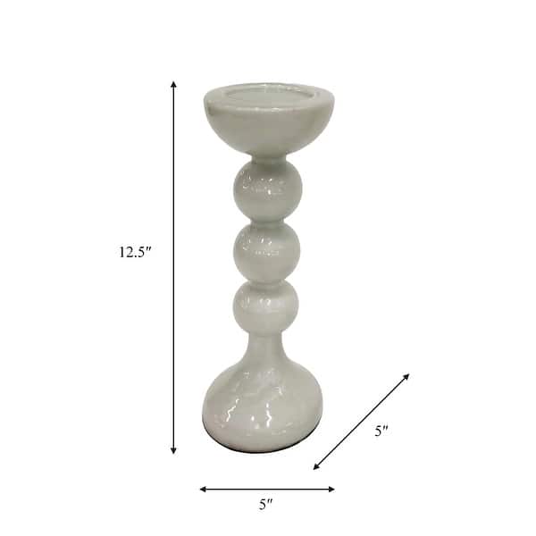 13" Glass Bubbly Candle Holder Contemporary Tall White Decorative